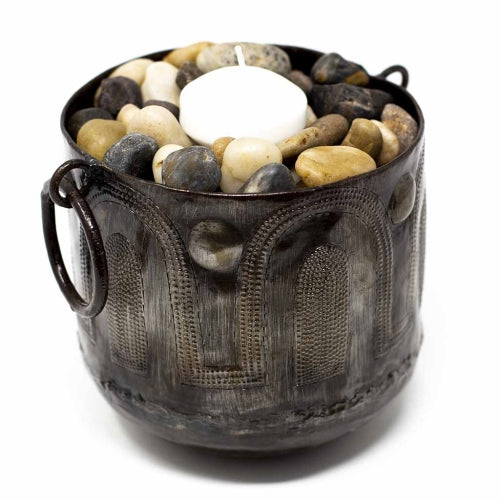 Handmade Hammered Metal Container Pot with Round Handles, Fair Trade from Haiti