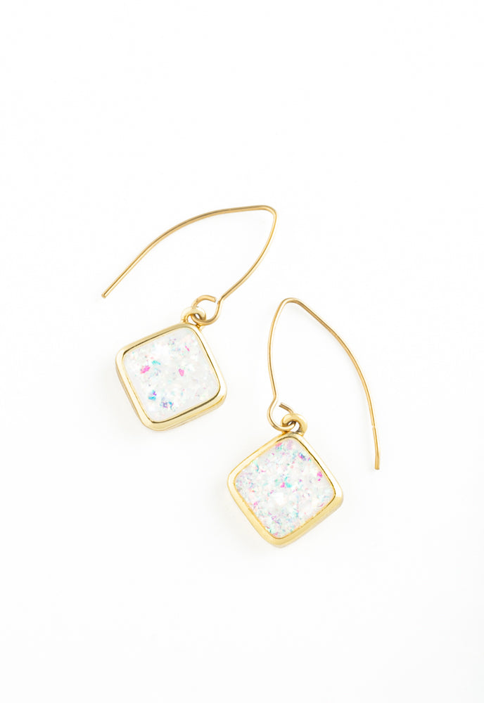 Gold Triangle Dangle Opal Earrings - Give Hole & Freedom To Women!