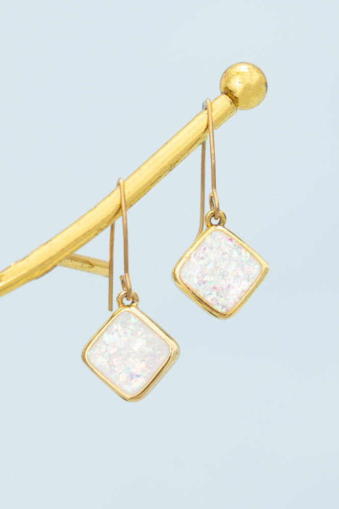 Gold Triangle Dangle Opal Earrings - Give Hole & Freedom To Women!