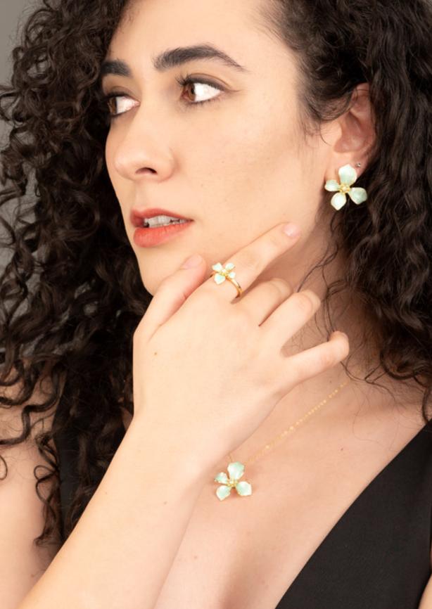 Gold Hope Flower Adjustable Ring in Mint, Give Freedom to Women!