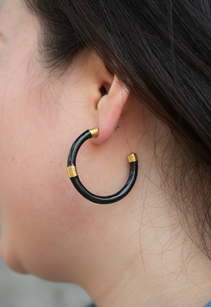 Hope Hoop Earrings in Black, Give Freedom to Women