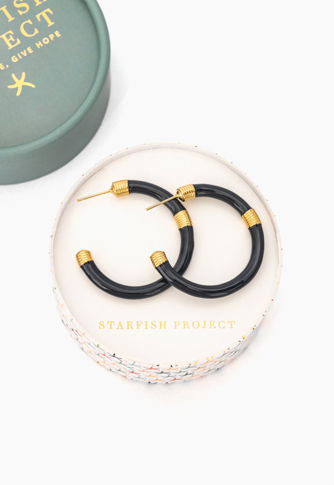 Hope Hoop Earrings in Black, Give Freedom to Women