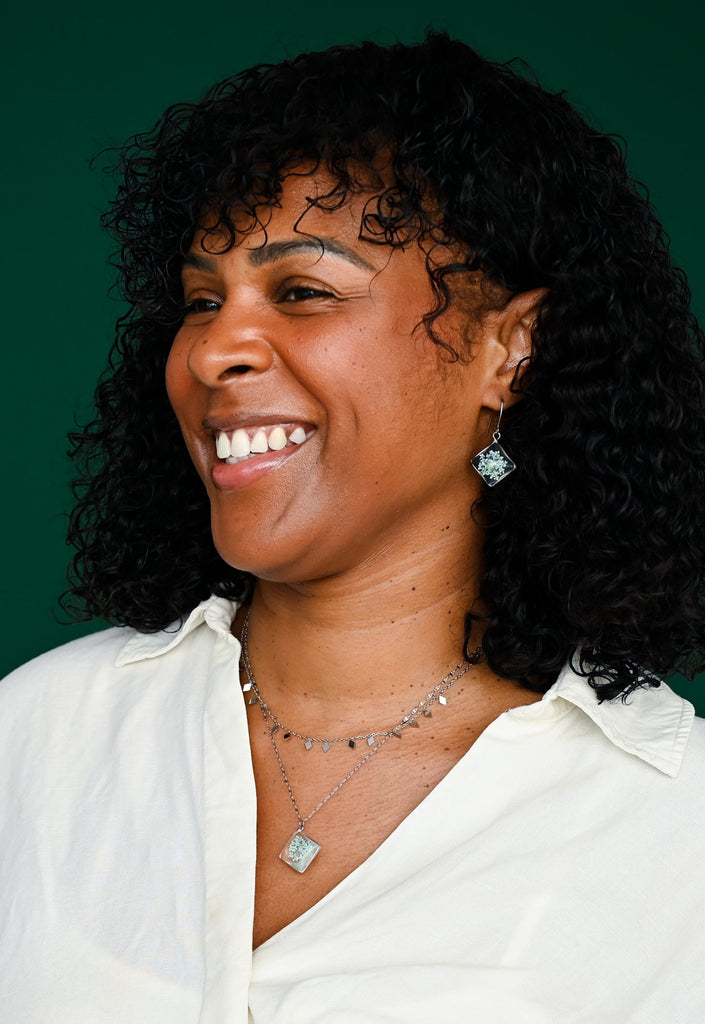 Mint Flower Crystal Drop Earrings- Made By Survivors