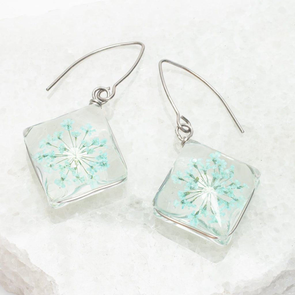 Mint Flower Crystal Drop Earrings- Made By Survivors