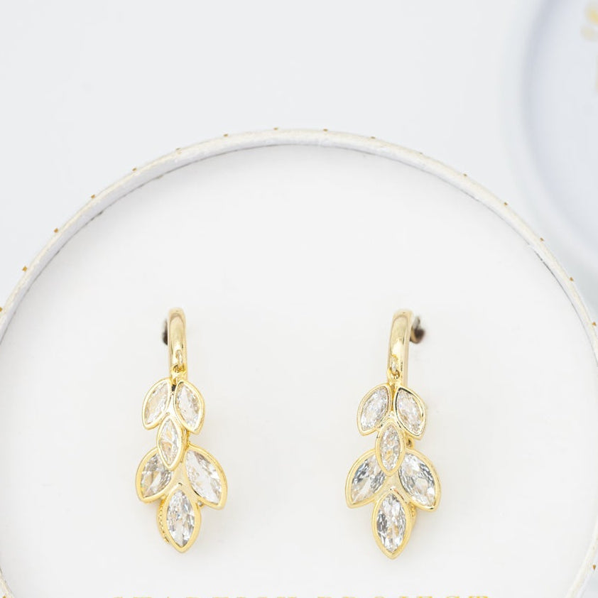 Golden Crystal Laurel Earrings- Supports Women Survivors
