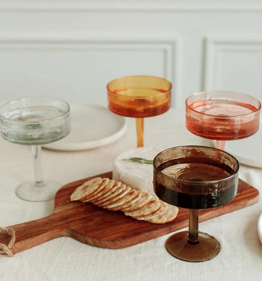 Handblown Hammered Coupe Cocktail Glasses- Set of Two, Ethically Made, Recycled