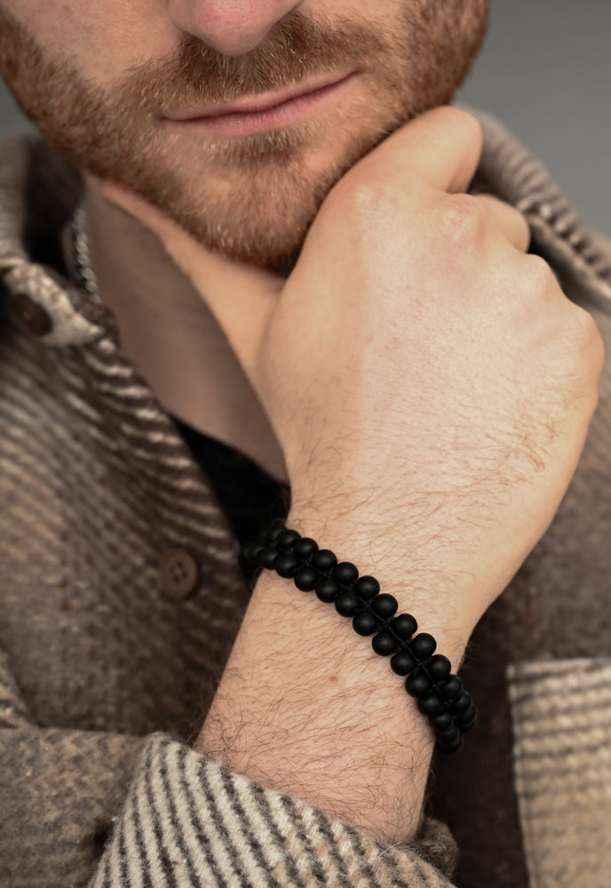 Black Agate Rope Beaded Bracelet for Men or Women- Gives Freedom to Exploited Women!