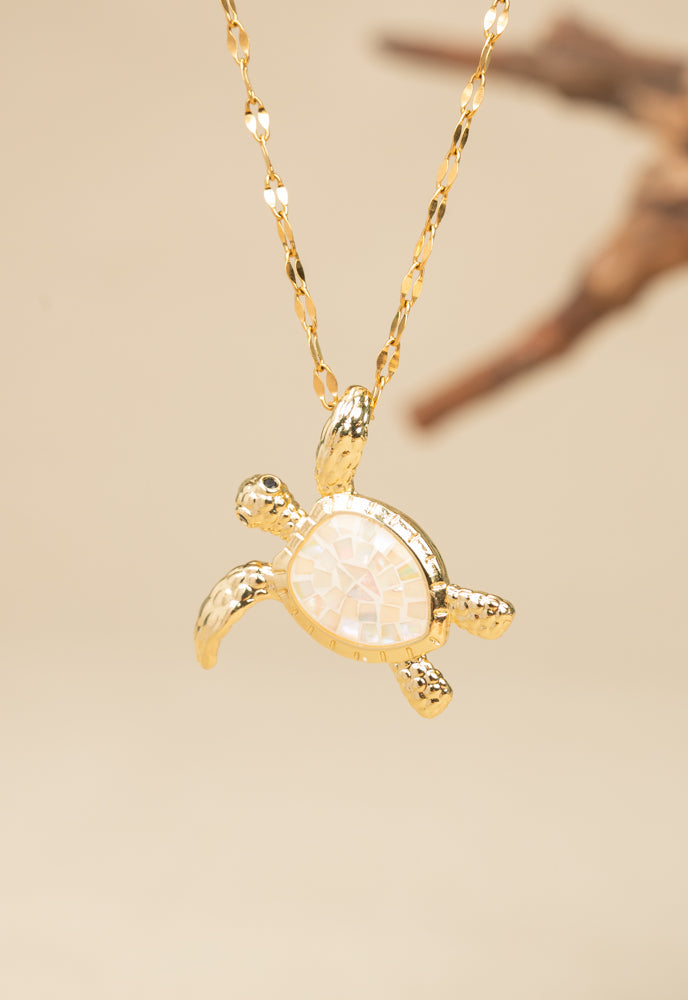 Gold Turtle Necklace in Mother of Pearl, Give Freedom to Women!