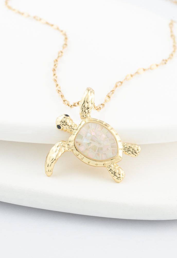 Gold Turtle Necklace in Mother of Pearl, Give Freedom to Women!