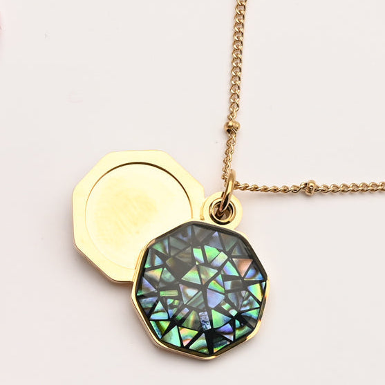 gold abolone locket necklace