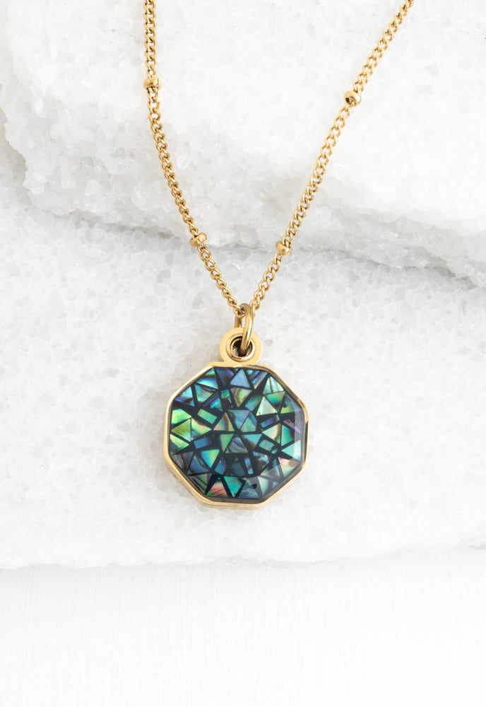 Abolone & Mother of Pearl Gold Locket Necklace - Supports Women Survivors