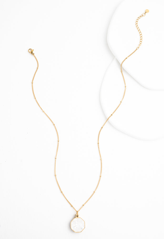 Abolone & Mother of Pearl Gold Locket Necklace - Supports Women Survivors