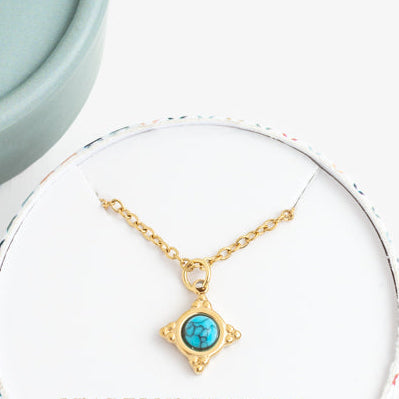 Gold Turquoise Compass Rose Necklace - Made by Survivors