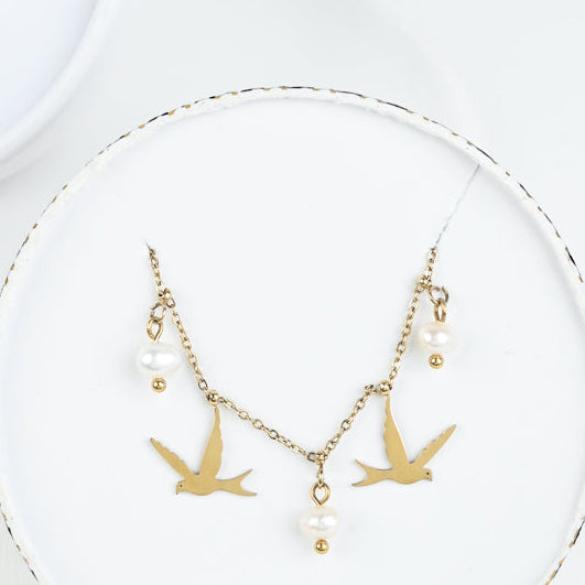 Swallow Birds Pearl Necklace- Supports Survivors