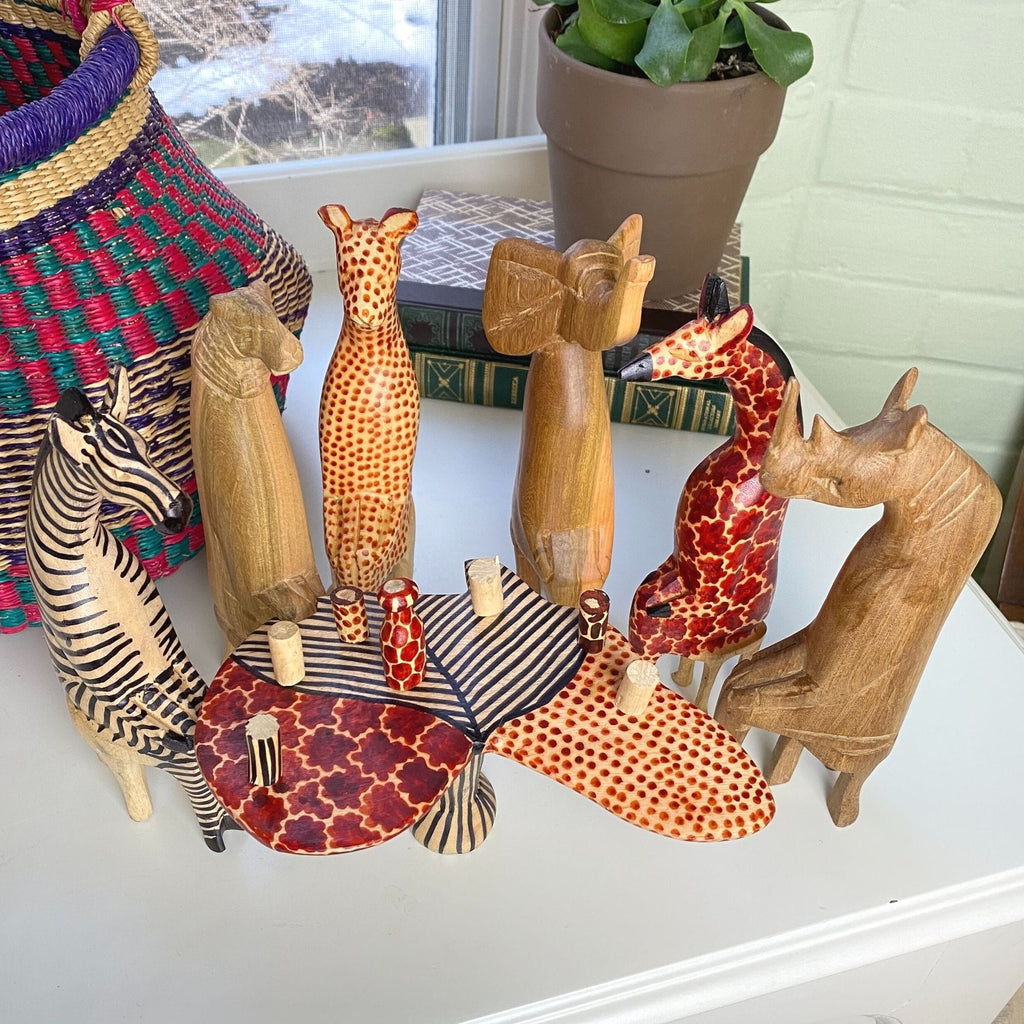 Hand Carved African Animals at a Party Set - Fair Trade, Kenya