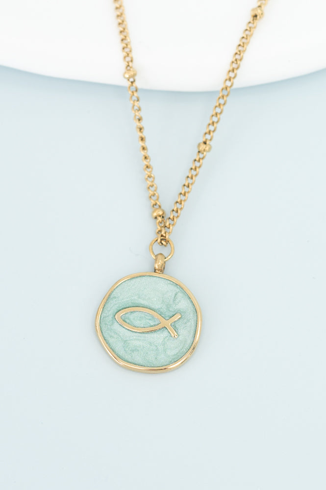 Ichthus Fish Necklace in Mint & Gold - Give Hope and Freedom to Women!