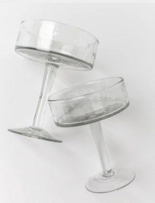 Handblown Hammered Coupe Cocktail Glasses- Set of Two, Ethically Made, Recycled