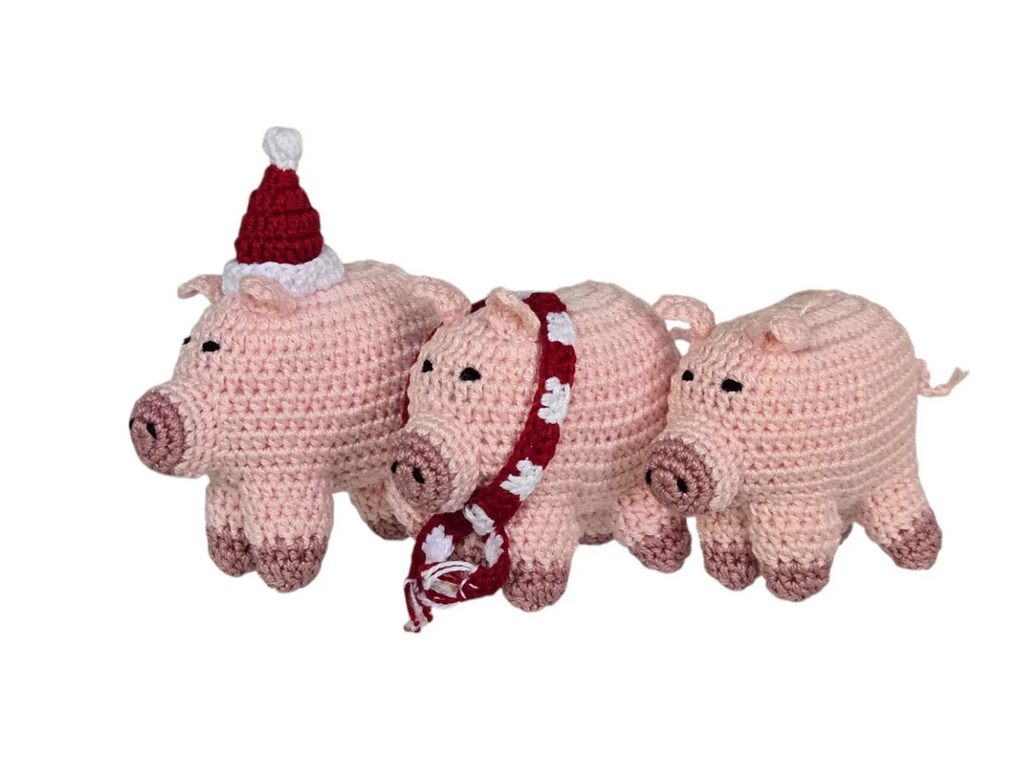 Set of 3 - Hand Crochet Pig Ornaments, Fair Trade from Armenia