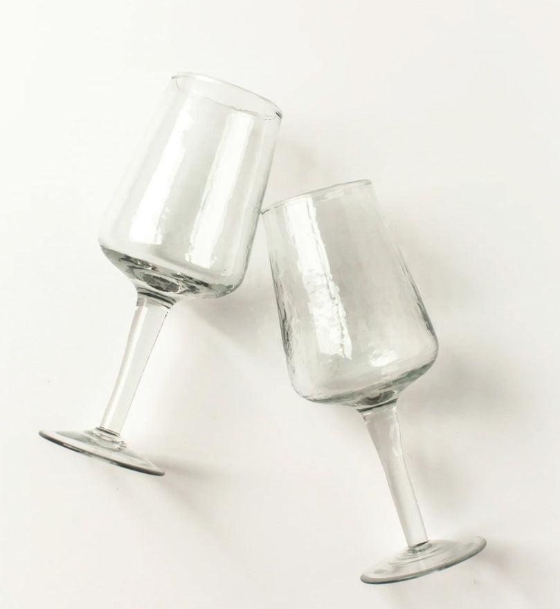 Set of Two- Handblown Hammered Wine Glasses, Recycled & Ethically Made