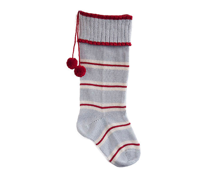 Hand Knit Grey and Red Striped Cuff Christmas Stocking, Fair Trade from Armenia