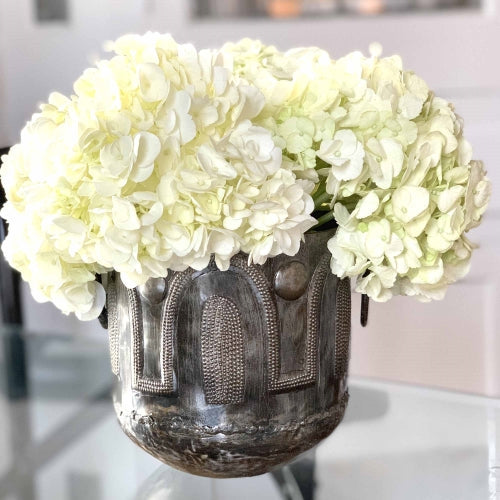 Handmade Hammered Metal Container Pot with Round Handles, Fair Trade from Haiti