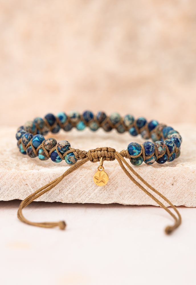 Blue Emperor Stone Handwoven Beaded Bracelet- Give Freedom to Exploited Women!