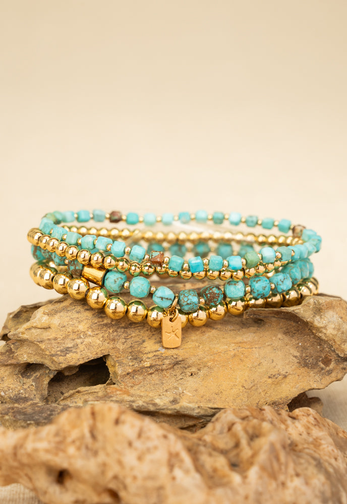 Gold & Turquoise Hope Beaded Bracelet Stack