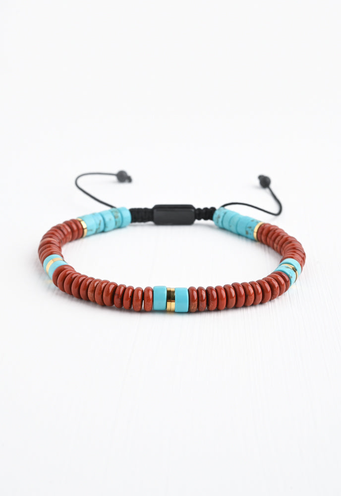 Handmade Turquoise & Red Jasper Rope Beaded Bracelet, Give Freedom to Women!