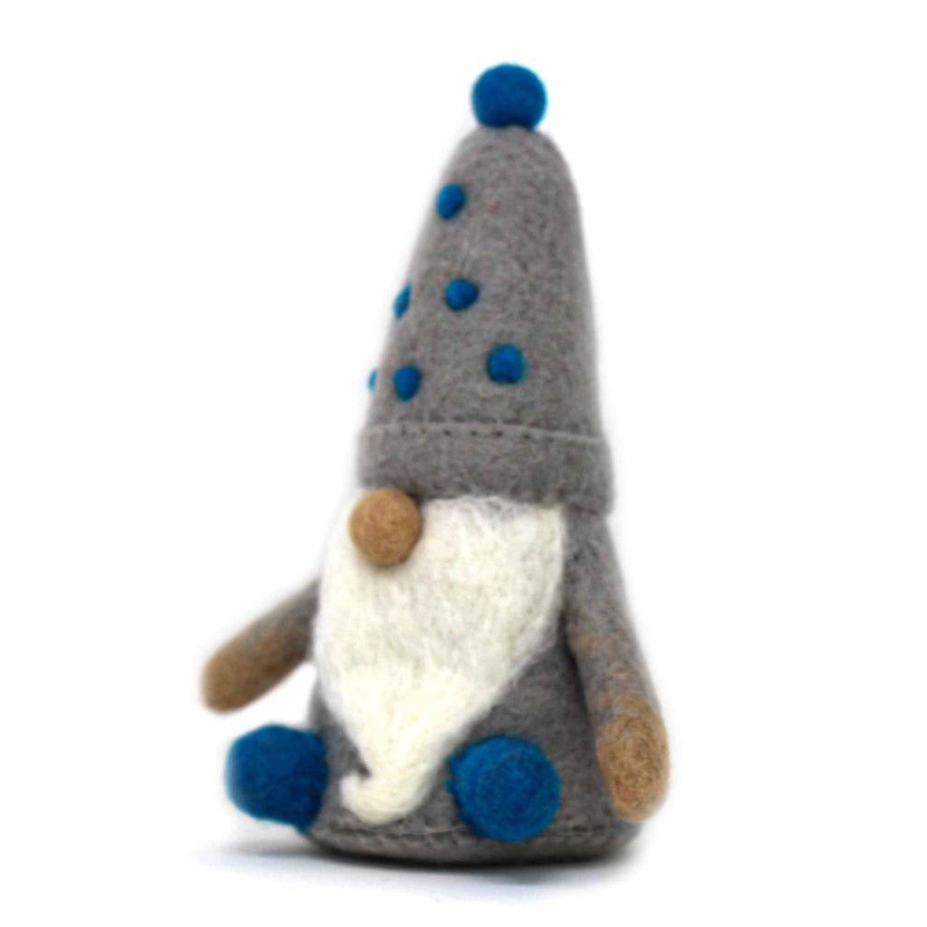 Handmade Set of 3 Winter Blues Felt Gnomes, Fair Trade, Nepal