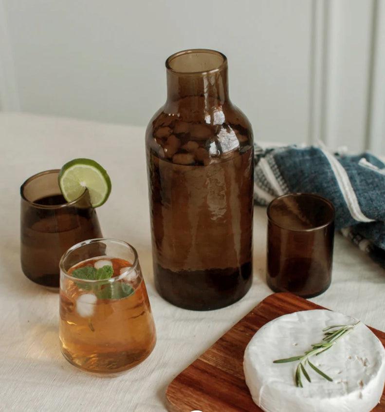 Handblown Hammered Glass Carafe With Lid / Glass, Recycled, Ethically Made