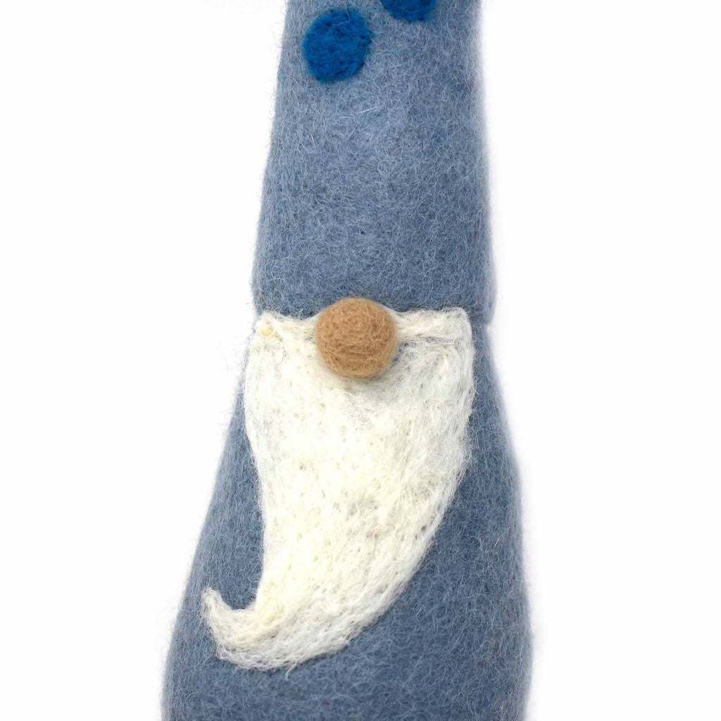 Handmade Set of 3 Winter Blues Felt Gnomes, Fair Trade, Nepal