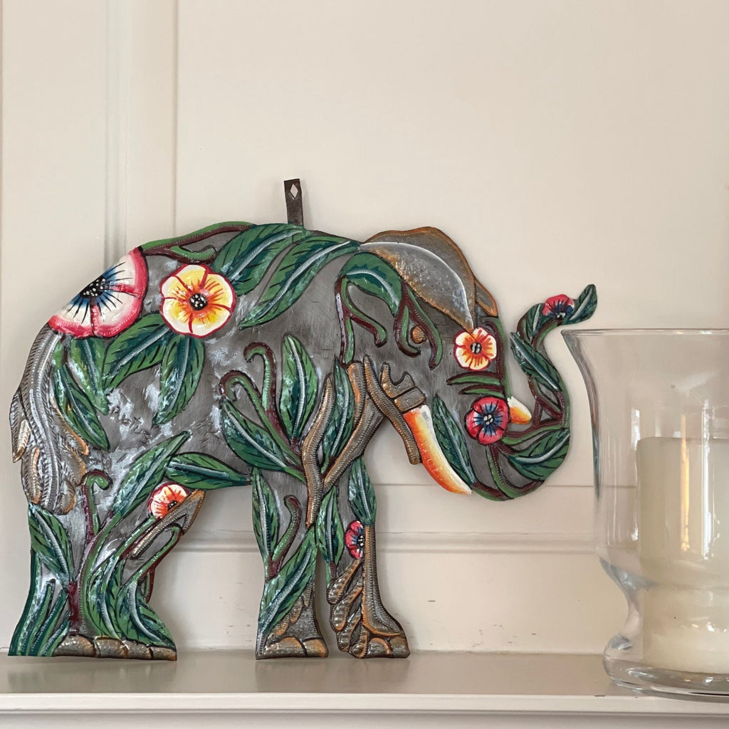 Hand Crafted Upcycled Steel Drum Elephant Wall Art, Fair Trade, Haiti