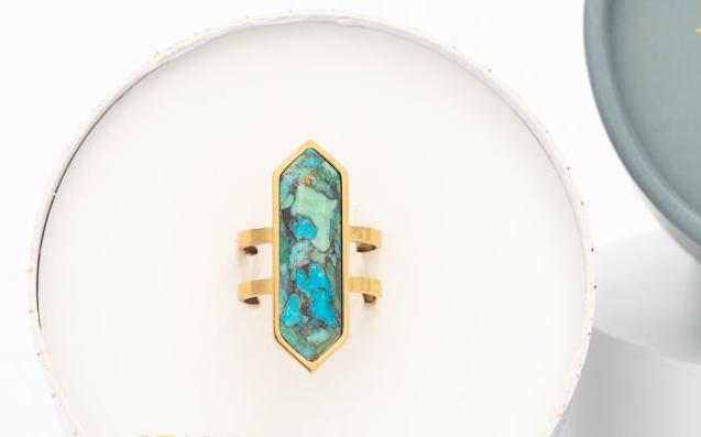 Turquoise and Gold Be Free Adjustable Ring- Fair Trade, Gives Freedom to Women!