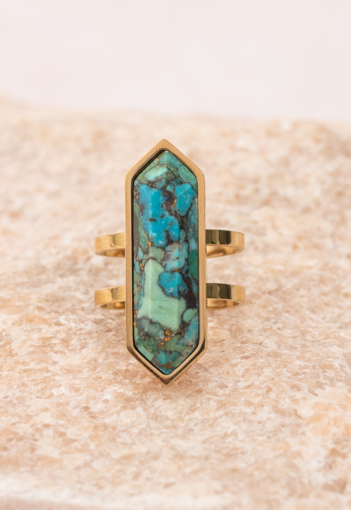 Turquoise and Gold Be Free Adjustable Ring- Fair Trade, Gives Freedom to Women!