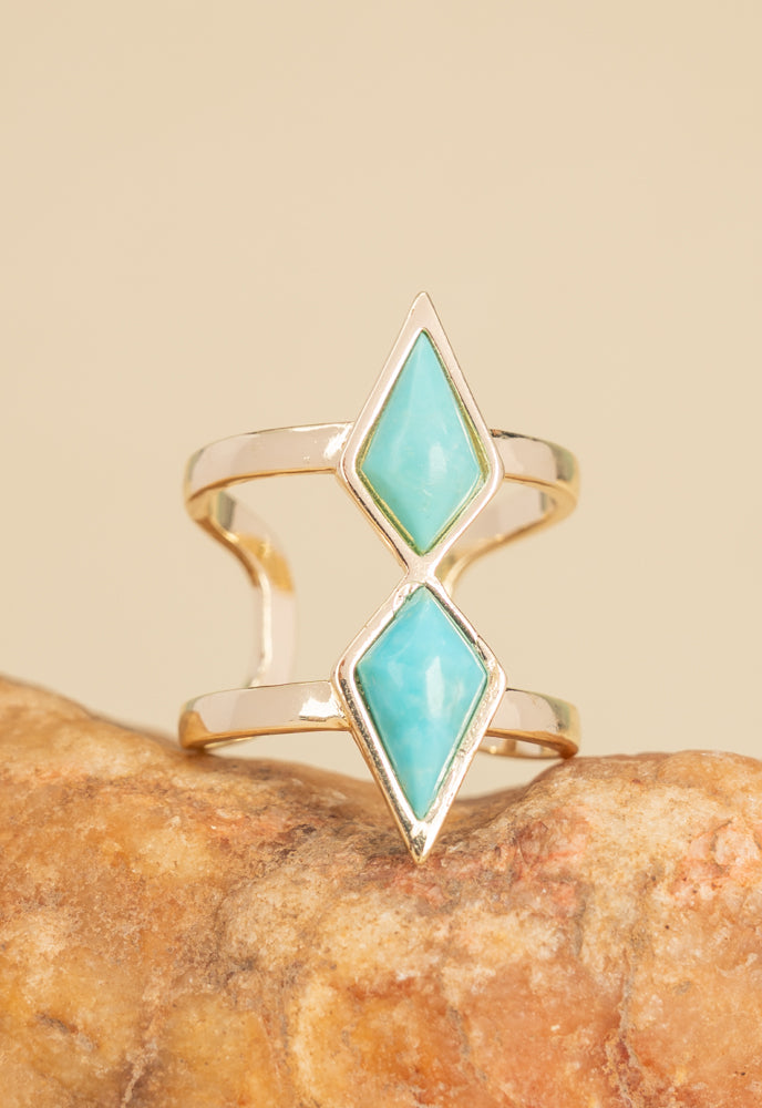 Turquoise & Gold Strength & Serenity adjustable Ring, Give Freedom to Women!