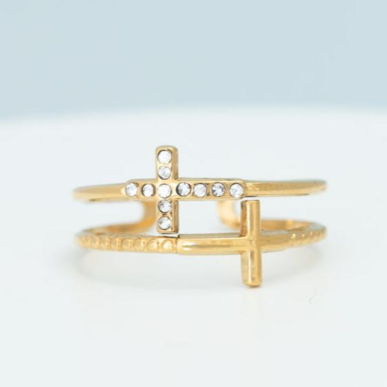 Gold Cross & Zircon Adjustable Serenity Ring, Give Freedom to Women!