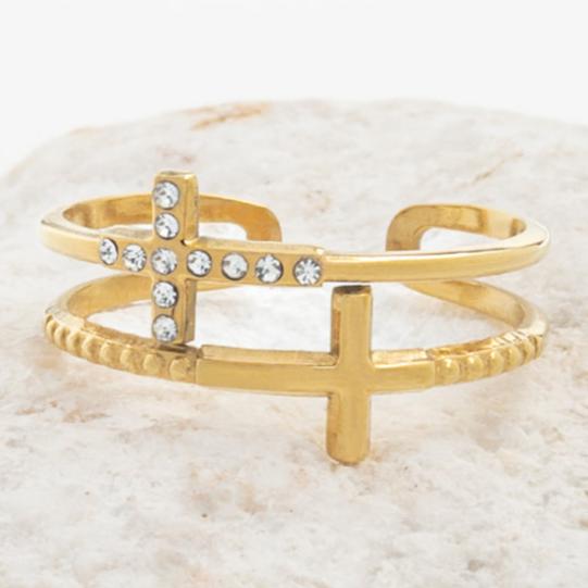 Gold Cross & Zircon Adjustable Serenity Ring, Give Freedom to Women!