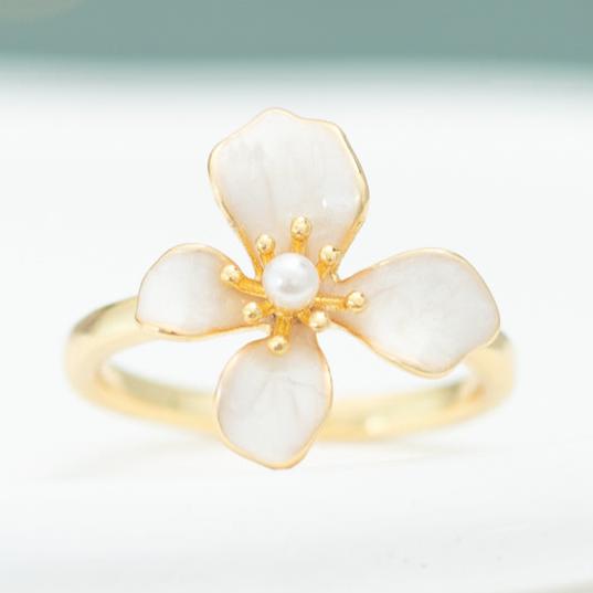 Gold Flower Pearl Hope Adjustable Ring - Give Freedom to Women!