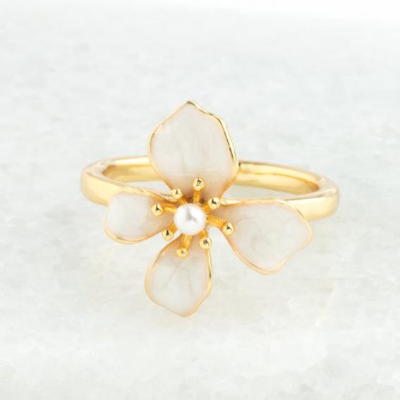 Gold Flower Pearl Hope Adjustable Ring - Give Freedom to Women!