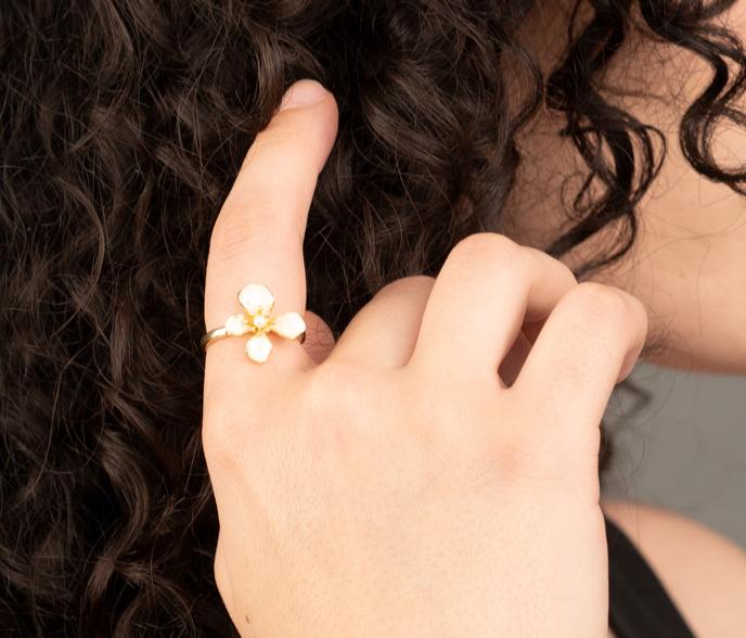 Gold Flower Pearl Hope Adjustable Ring - Give Freedom to Women!