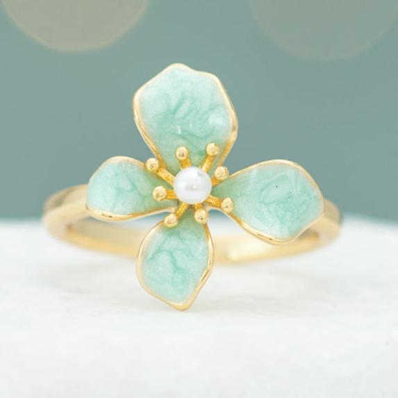 Gold Hope Flower Adjustable Ring in Mint, Give Freedom to Women!