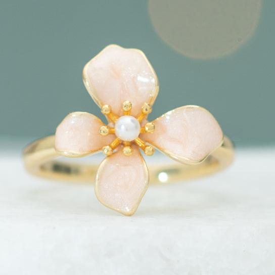 Gold Hope Flower Adjustable Ring in Misty Rose, Give Freedom to Women!