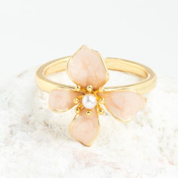 Gold Hope Flower Adjustable Ring in Misty Rose, Give Freedom to Women!