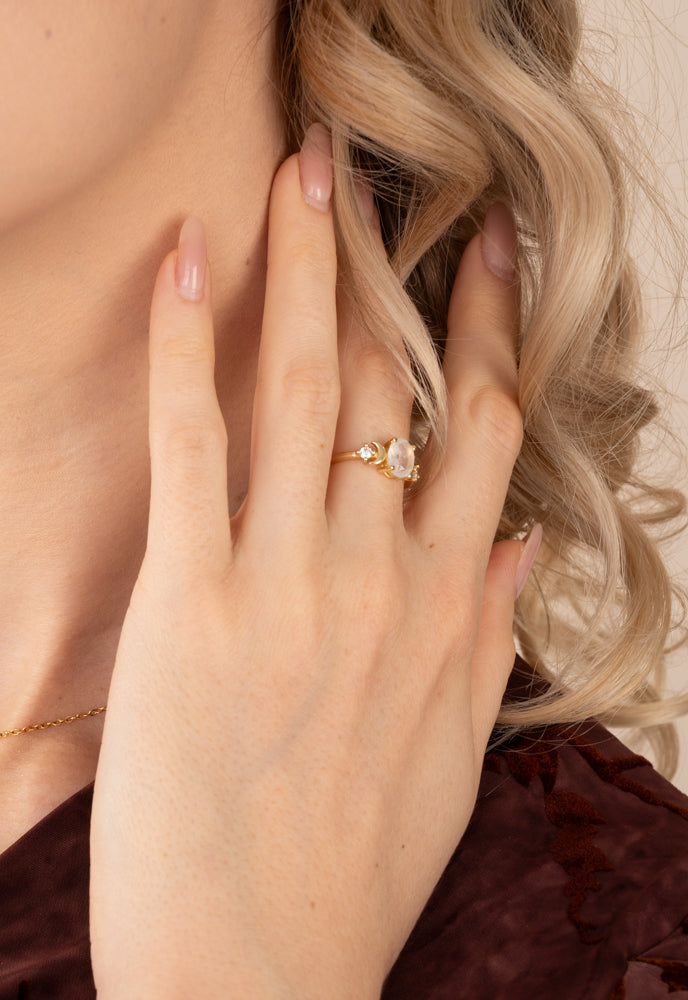 Gold Moonstone Ring- Made by Survivors, Fair Trade
