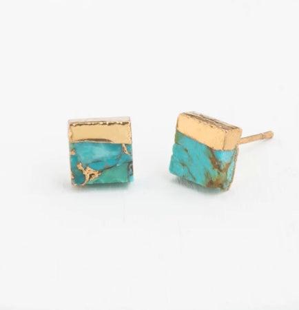 Turquoise& Gold Stud Earrings, Give freedom & create careers for exploited girls & women!
