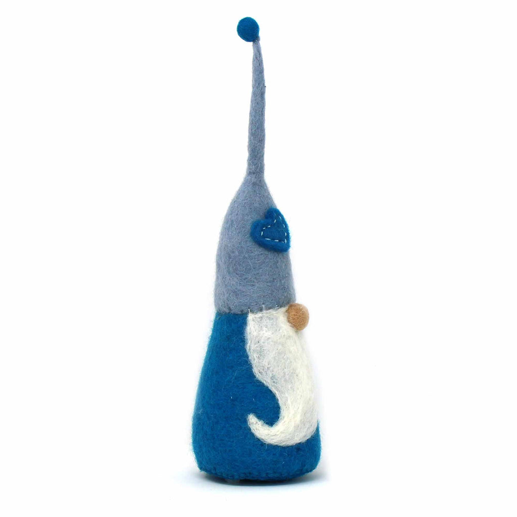 Handmade Set of 3 Winter Blues Felt Gnomes, Fair Trade, Nepal