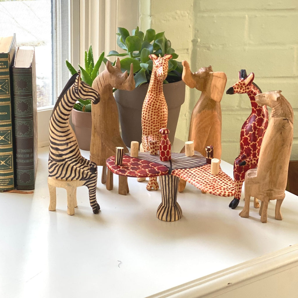 Hand Carved African Animals at a Party Set - Fair Trade, Kenya