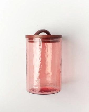 Handblown Hammered Glass Canisters With Wood Lid, Recycled, Ethically Made