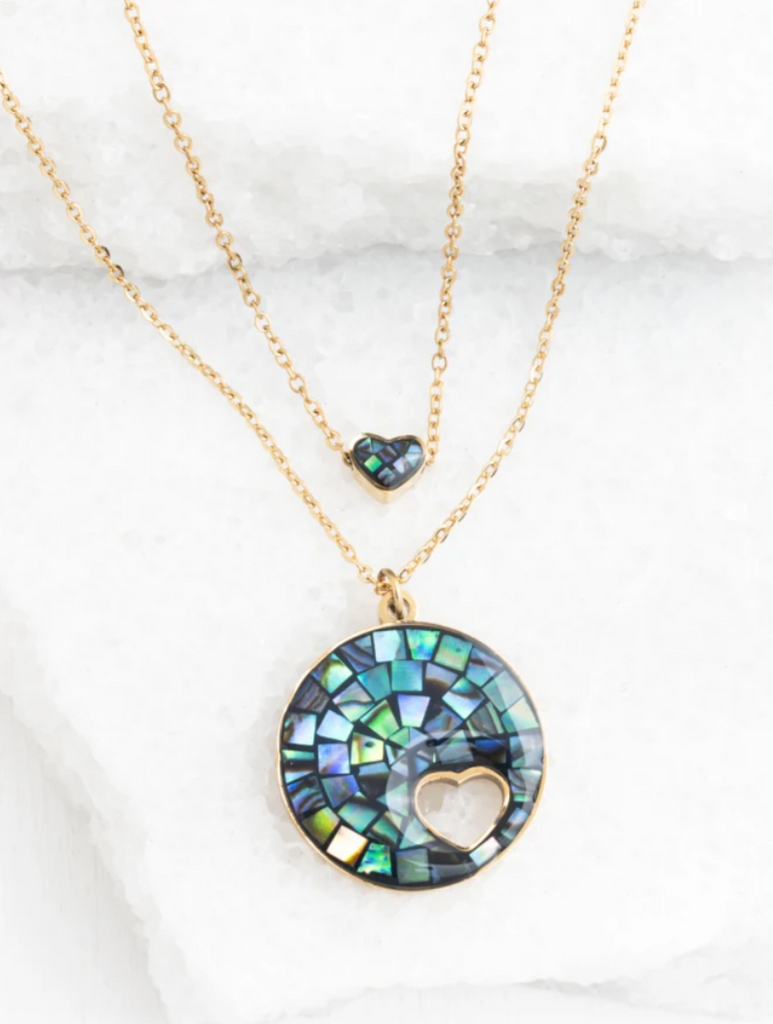 Abalone & Gold Cut-out Double Heart Necklace - Give Hope and Freedom to Women!