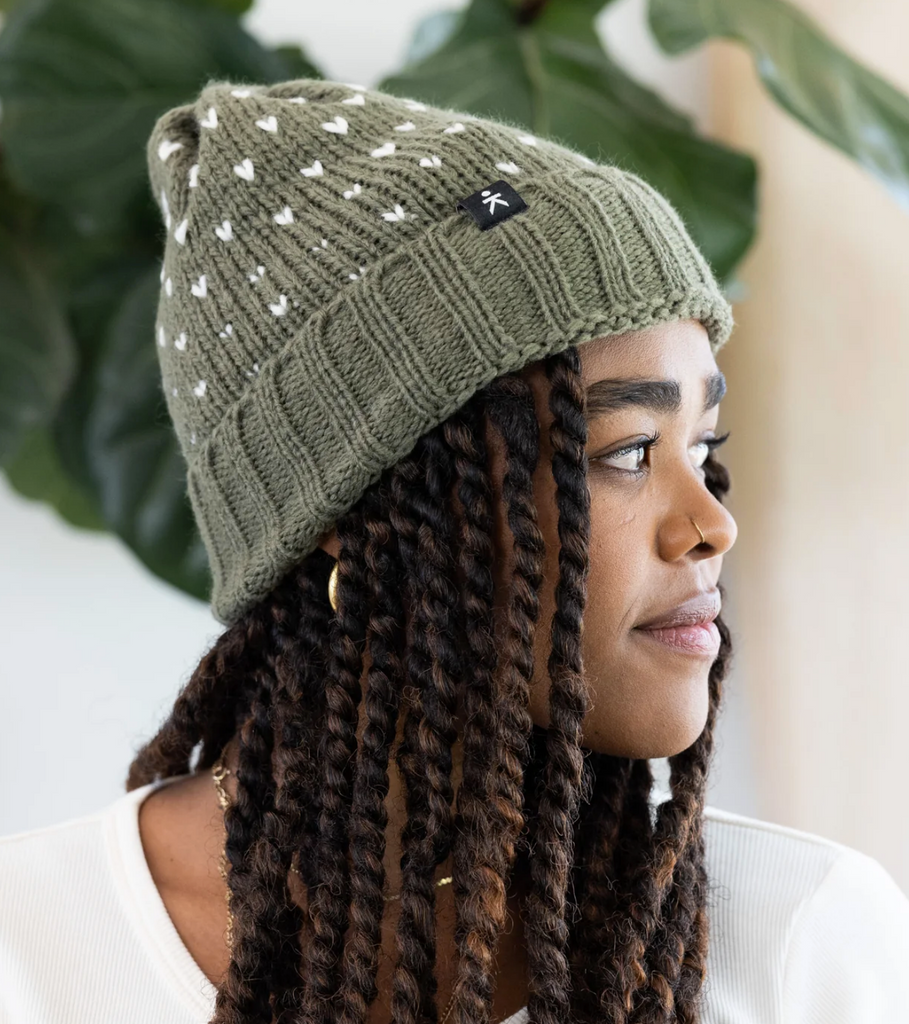 Fair Trade Beanie Hat with Hearts, Help Break the Cycle of Poverty